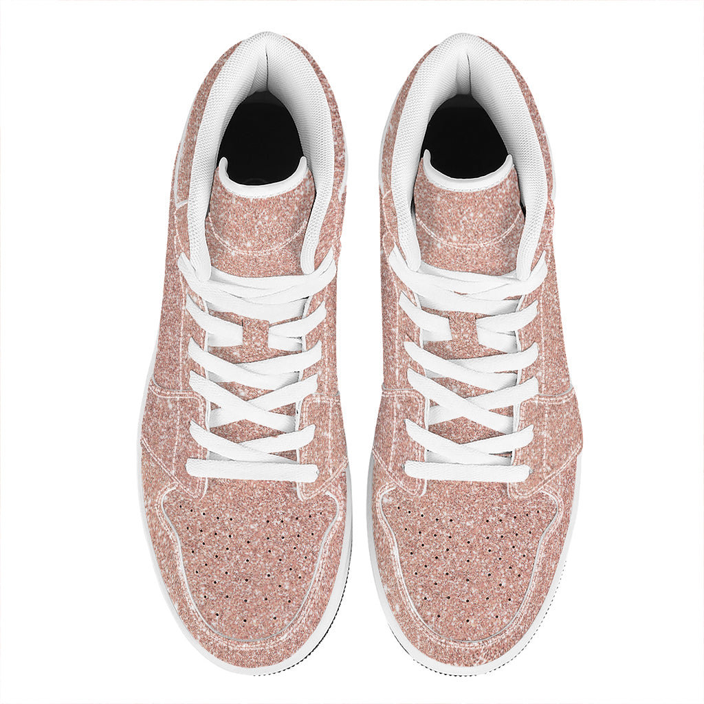 Rose Gold (NOT Real) Glitter Print High Top Leather Sneakers