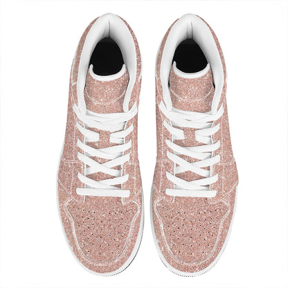 Rose Gold (NOT Real) Glitter Print High Top Leather Sneakers