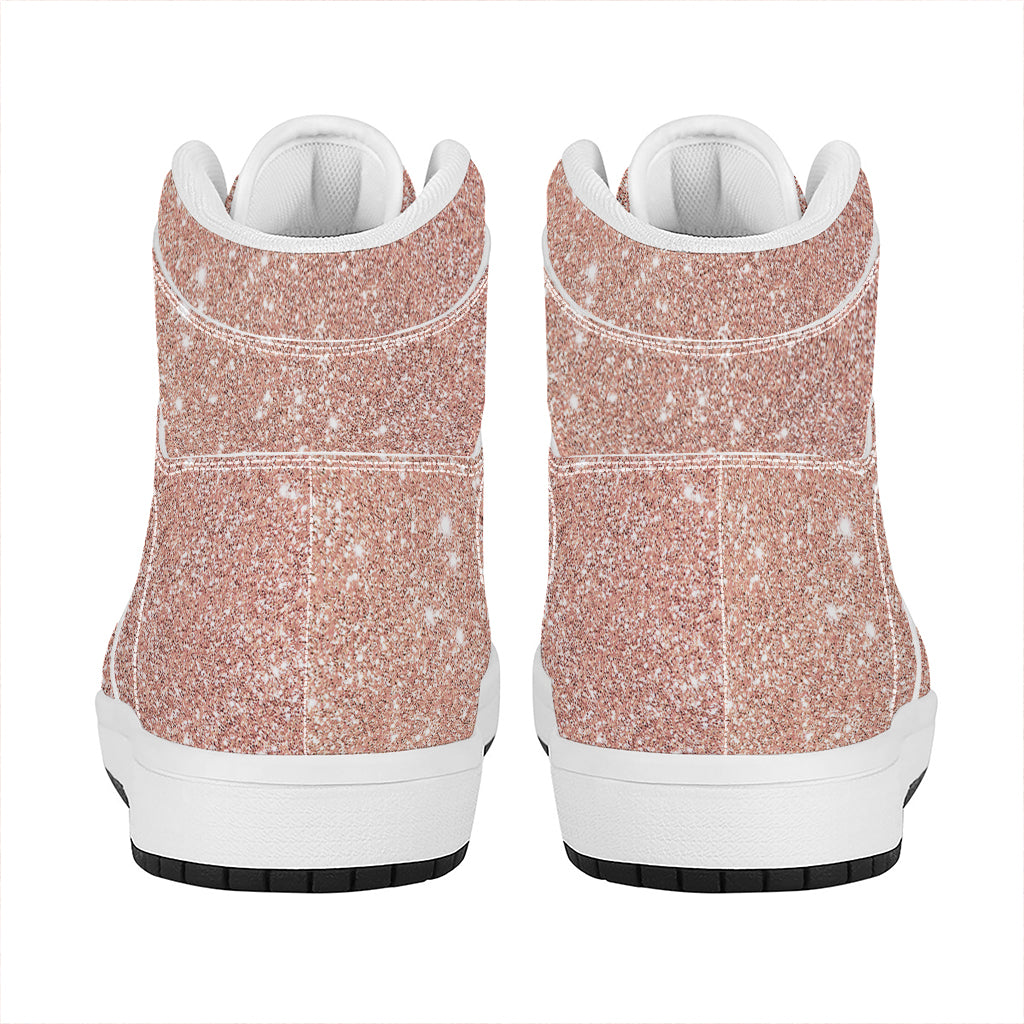Rose Gold (NOT Real) Glitter Print High Top Leather Sneakers
