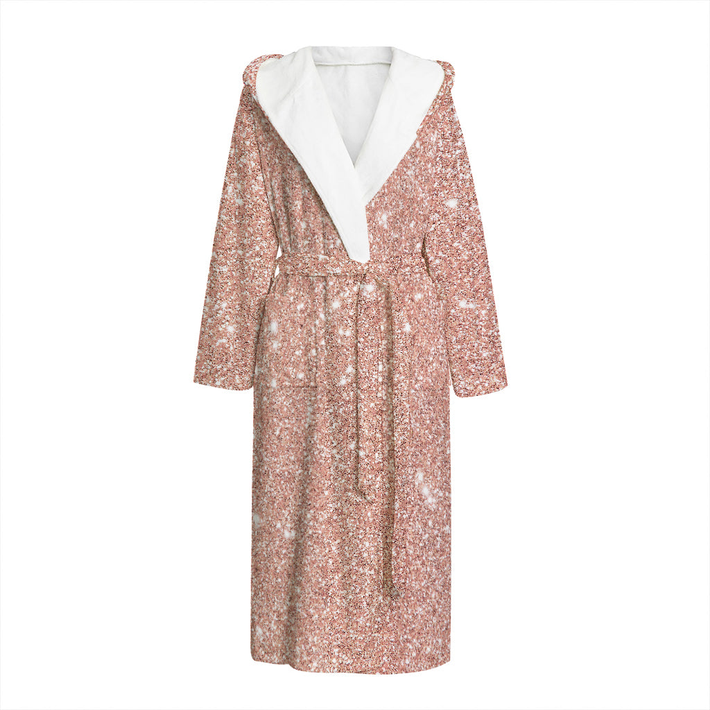 Rose Gold (NOT Real) Glitter Print Hooded Bathrobe