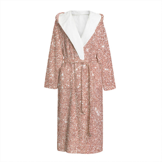 Rose Gold (NOT Real) Glitter Print Hooded Bathrobe