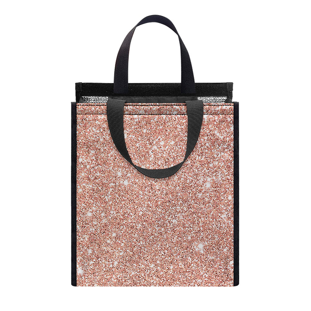 Rose Gold (NOT Real) Glitter Print Insulated Lunch Tote
