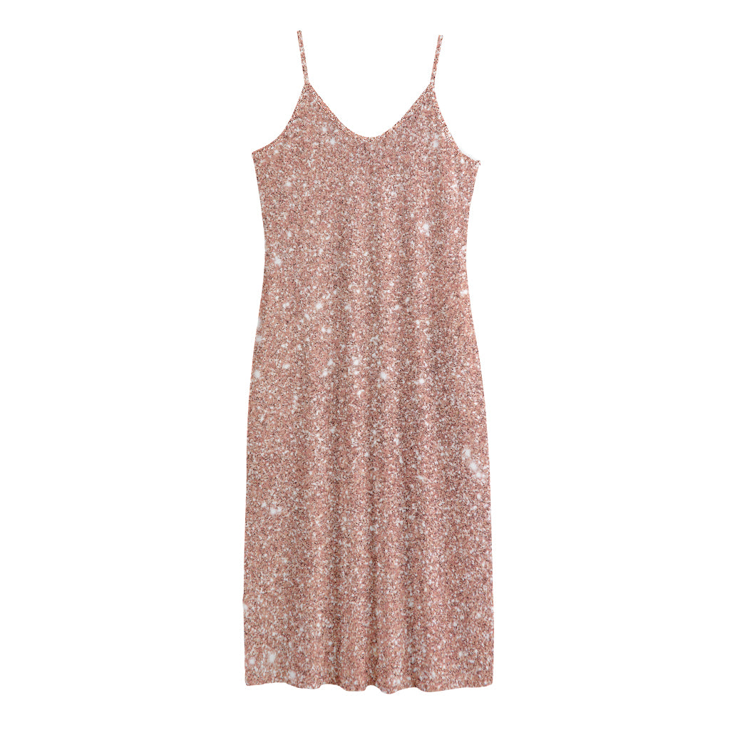 Rose Gold (NOT Real) Glitter Print Jersey Midi Cami Dress