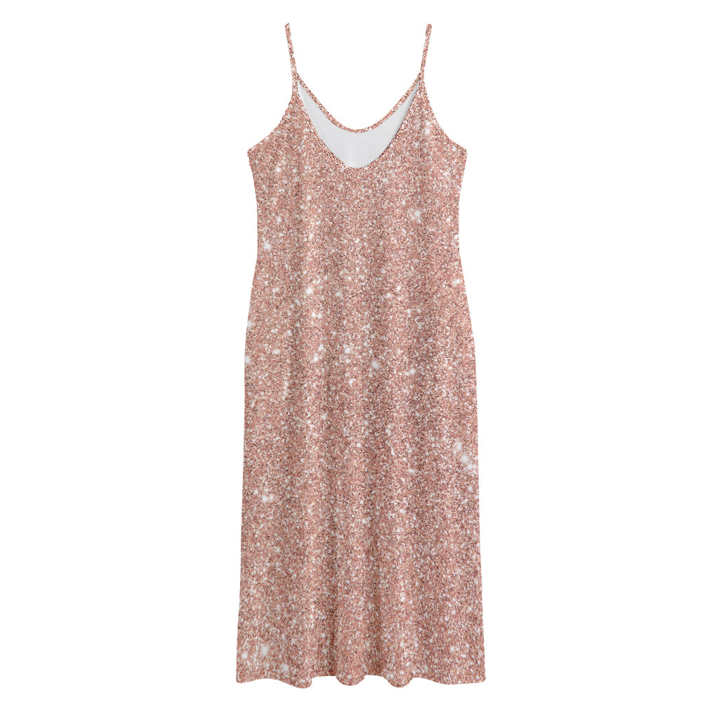 Rose Gold (NOT Real) Glitter Print Jersey Midi Cami Dress