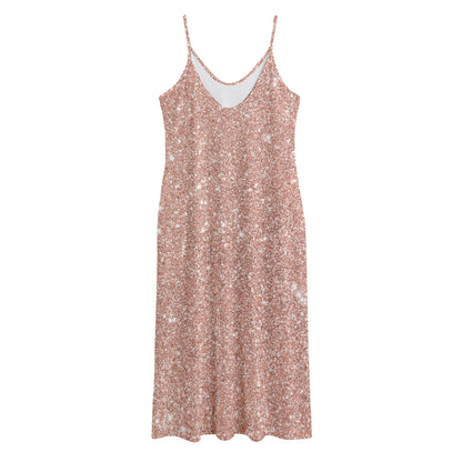 Rose Gold (NOT Real) Glitter Print Jersey Midi Cami Dress