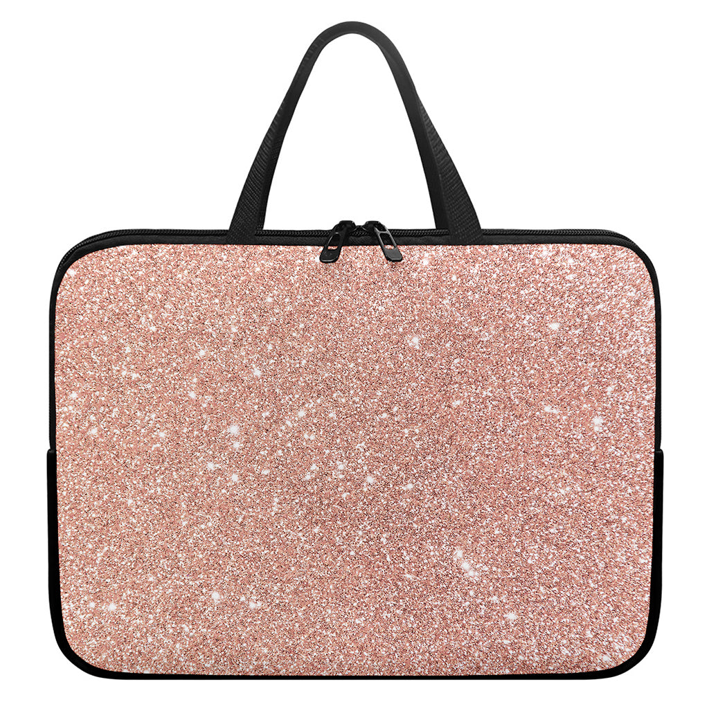 Rose Gold (NOT Real) Glitter Print Laptop Sleeve With Handle