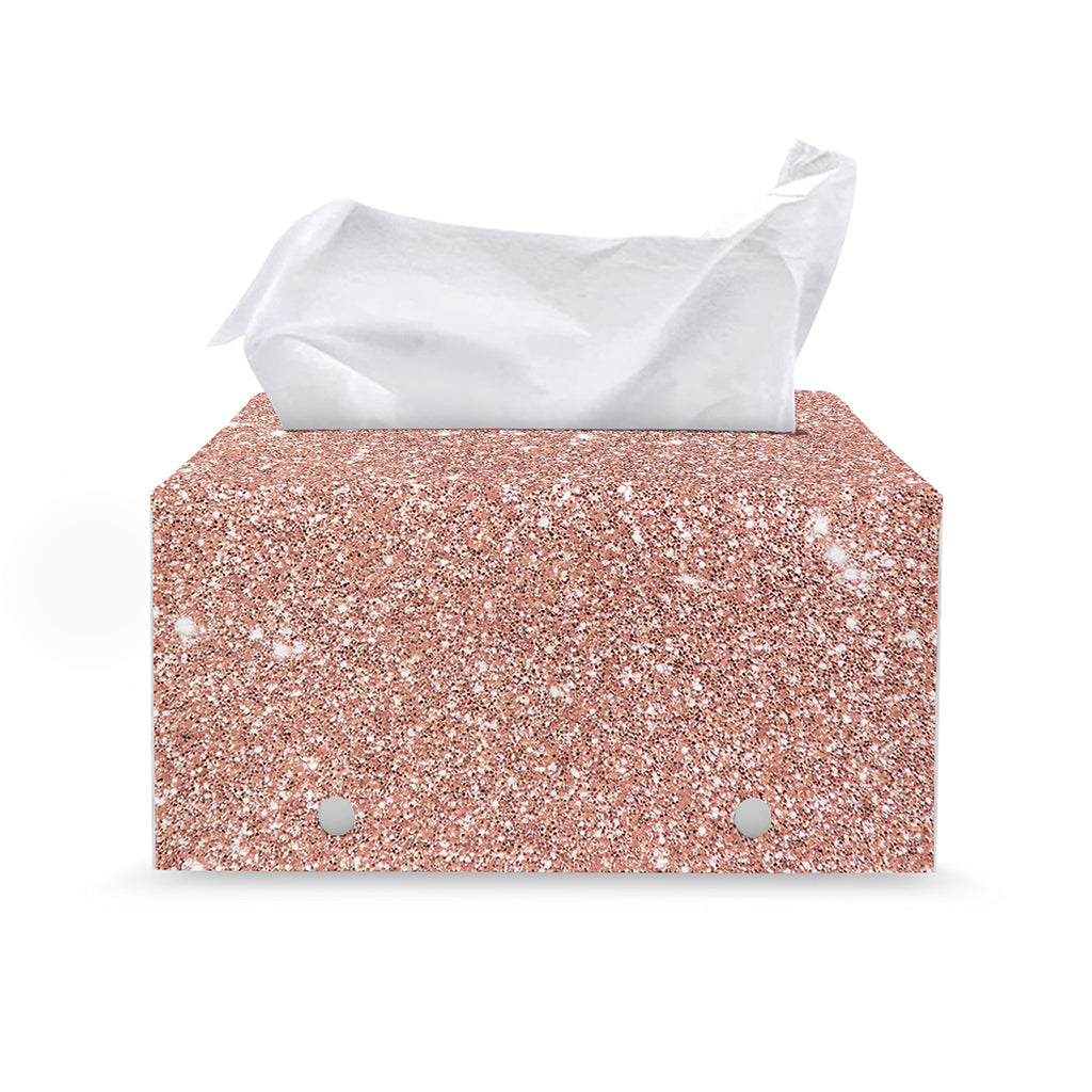 Rose Gold (NOT Real) Glitter Print Leather Tissue Box Cover