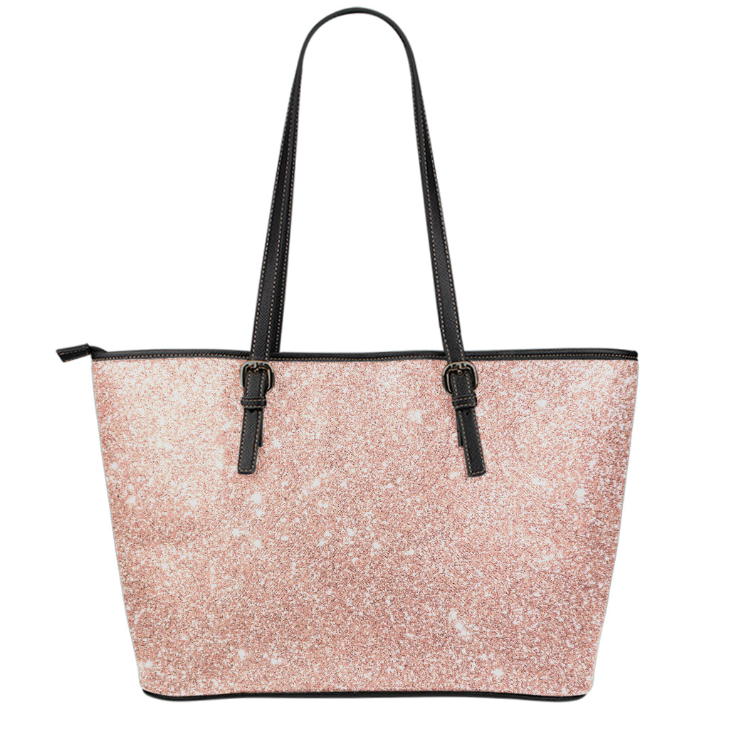 Rose Gold (NOT Real) Glitter Print Leather Tote Bag