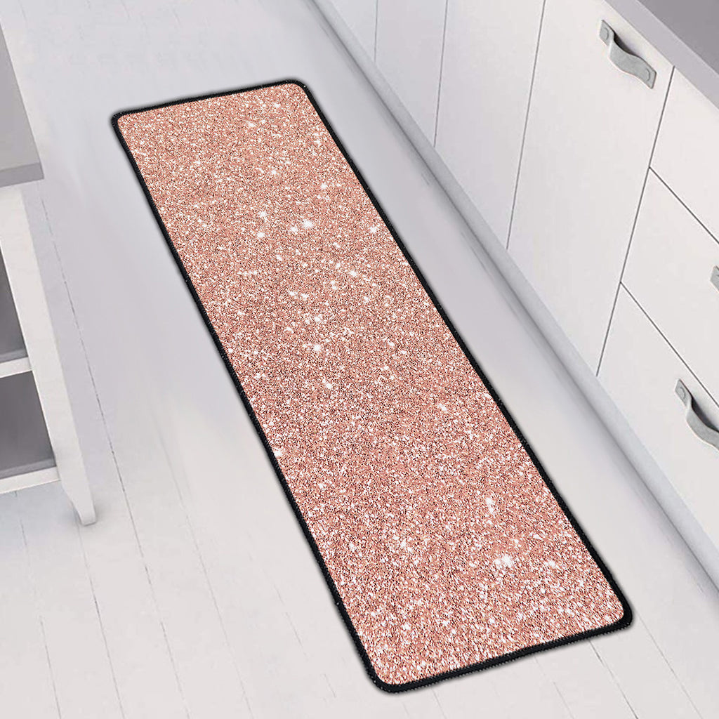 Rose Gold (NOT Real) Glitter Print Long Kitchen Mat