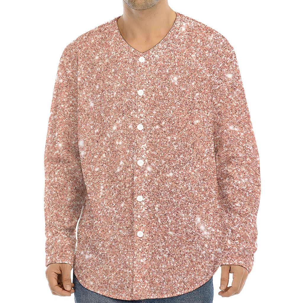 Rose Gold (NOT Real) Glitter Print Long Sleeve Baseball Jersey