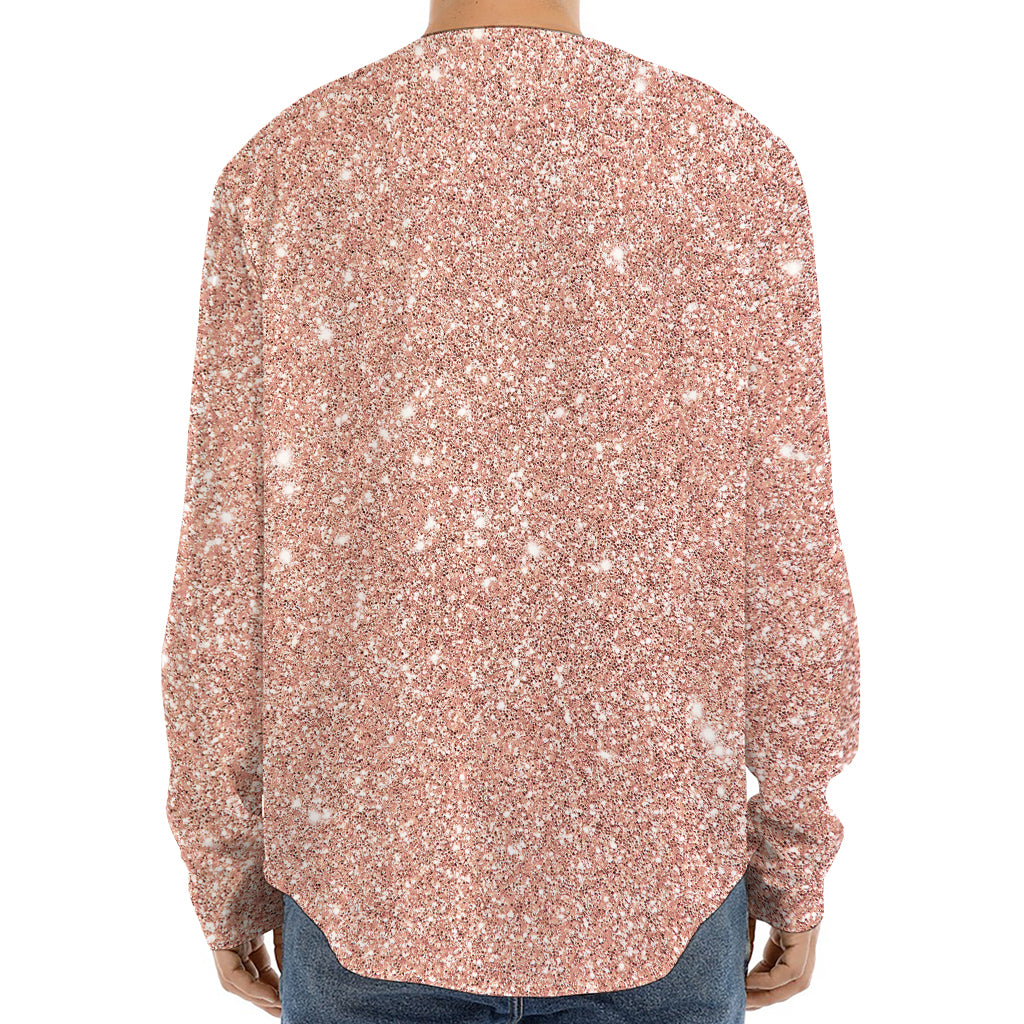 Rose Gold (NOT Real) Glitter Print Long Sleeve Baseball Jersey