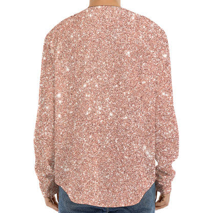 Rose Gold (NOT Real) Glitter Print Long Sleeve Baseball Jersey