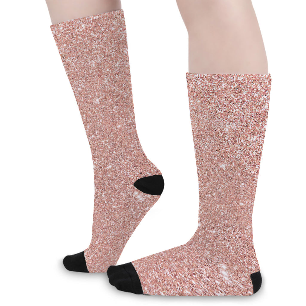 Rose Gold (NOT Real) Glitter Print Long Socks