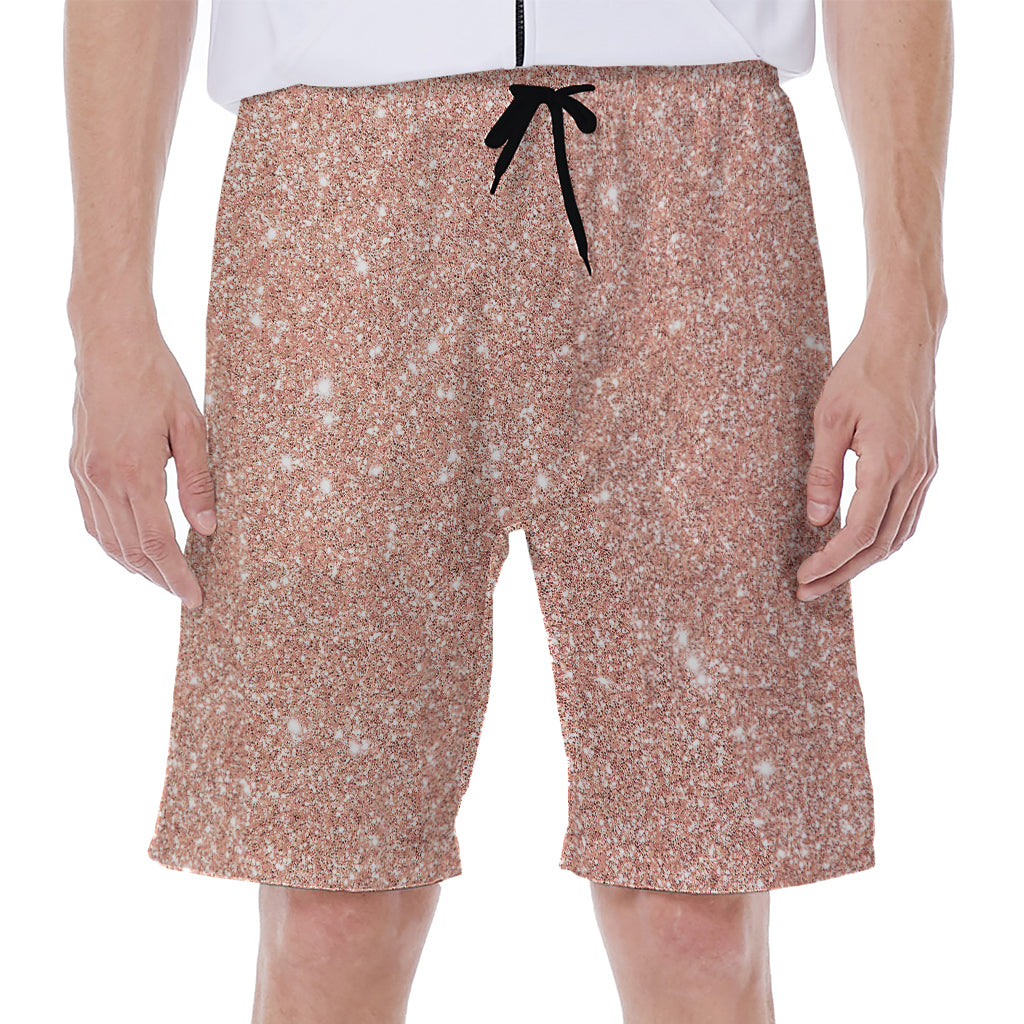 Rose Gold (NOT Real) Glitter Print Men's Beach Shorts