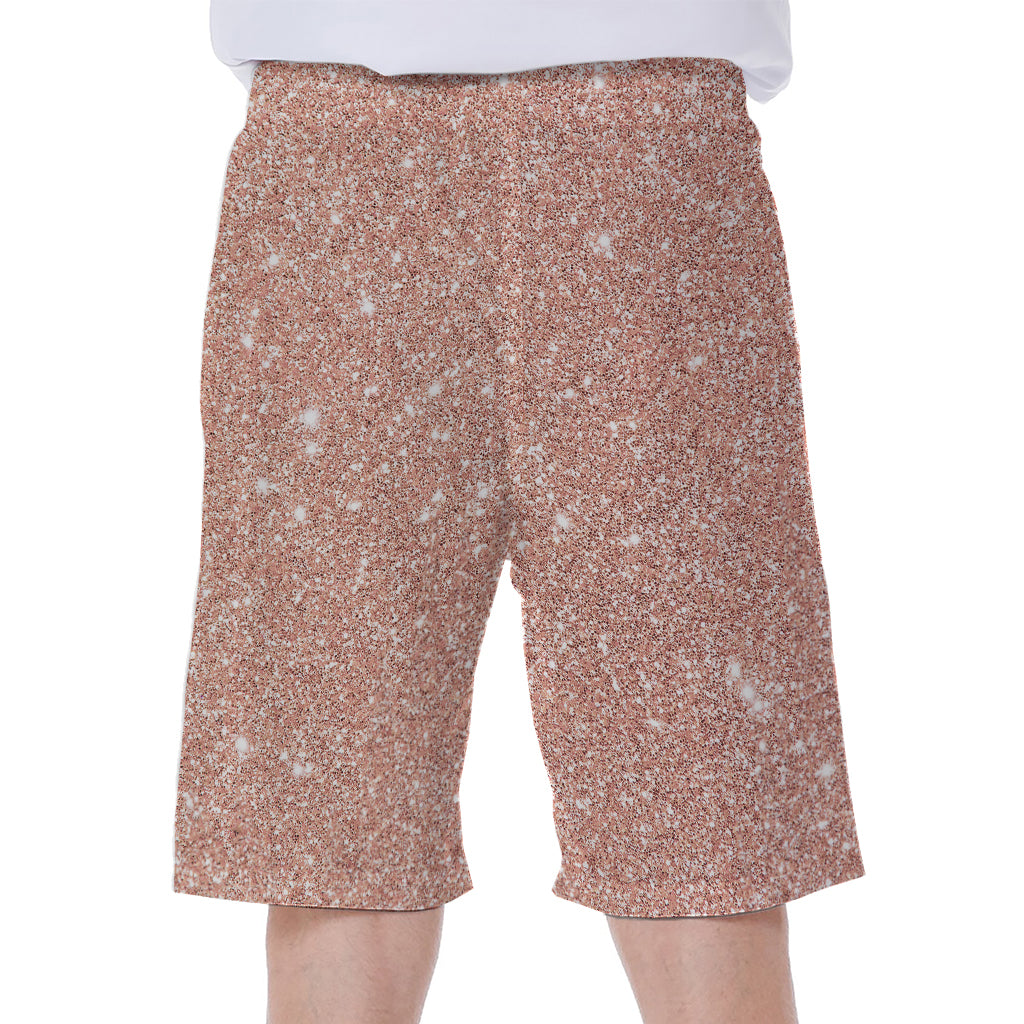 Rose Gold (NOT Real) Glitter Print Men's Beach Shorts