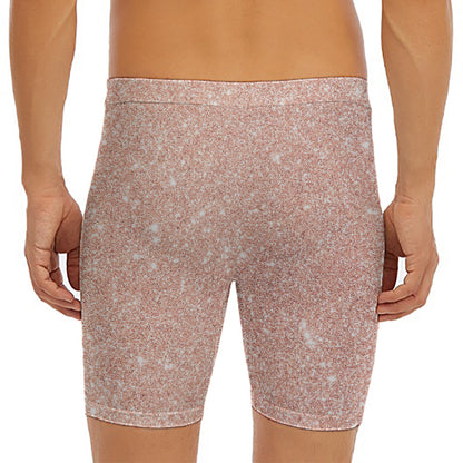 Rose Gold (NOT Real) Glitter Print Men's Long Boxer Briefs