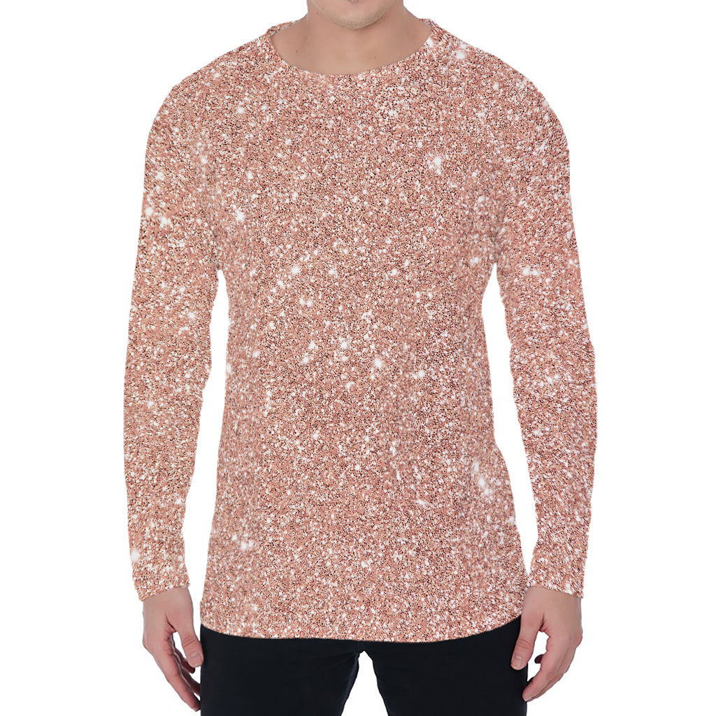 Rose Gold (NOT Real) Glitter Print Men's Long Sleeve T-Shirt