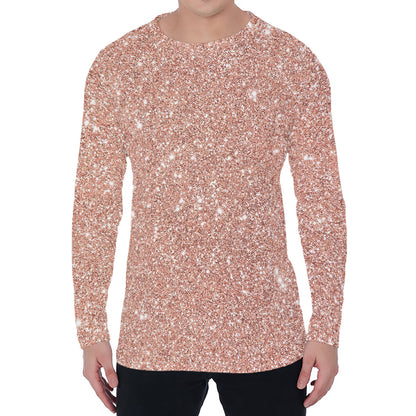 Rose Gold (NOT Real) Glitter Print Men's Long Sleeve T-Shirt