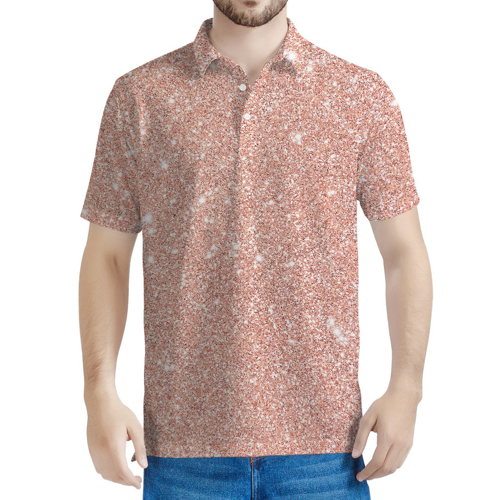 Rose Gold (NOT Real) Glitter Print Men's Polo Shirt