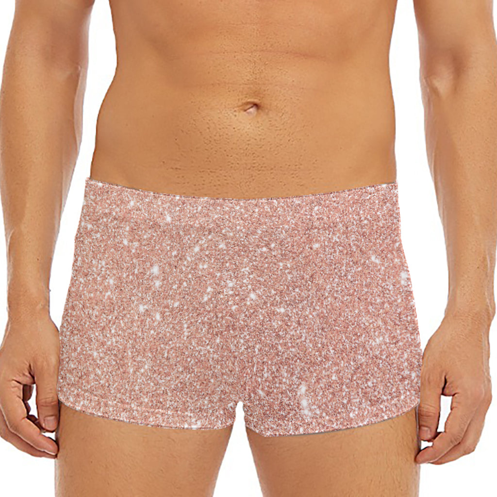 Rose Gold (NOT Real) Glitter Print Men's Short Boxer Briefs