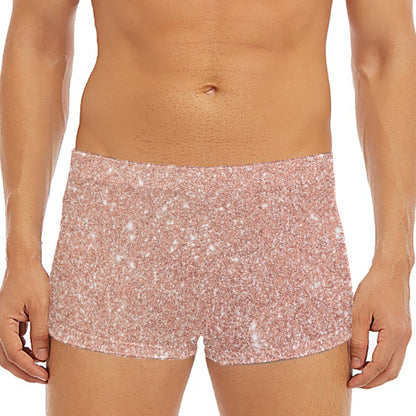 Rose Gold (NOT Real) Glitter Print Men's Short Boxer Briefs