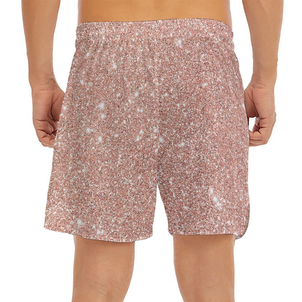 Rose Gold (NOT Real) Glitter Print Men's Split Running Shorts