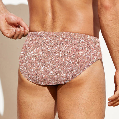 Rose Gold (NOT Real) Glitter Print Men's Swim Briefs