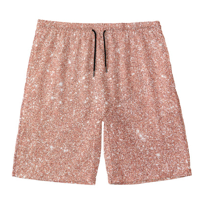 Rose Gold (NOT Real) Glitter Print Men's Swim Trunks