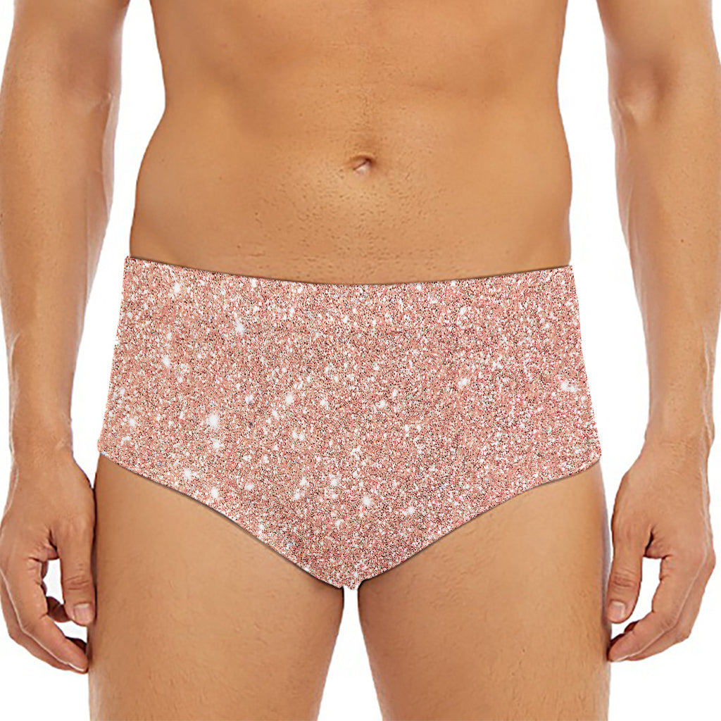 Rose Gold (NOT Real) Glitter Print Men's Triangle Swim Briefs
