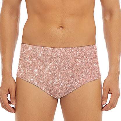 Rose Gold (NOT Real) Glitter Print Men's Triangle Swim Briefs