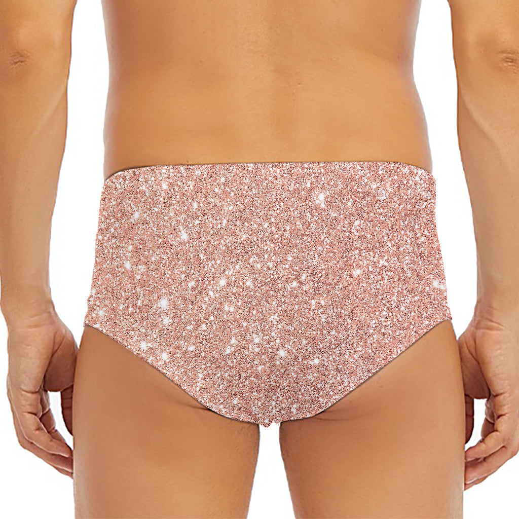 Rose Gold (NOT Real) Glitter Print Men's Triangle Swim Briefs