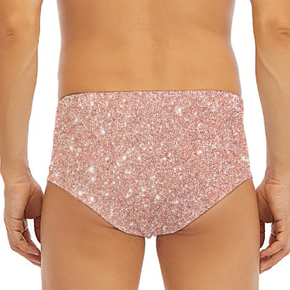 Rose Gold (NOT Real) Glitter Print Men's Triangle Swim Briefs