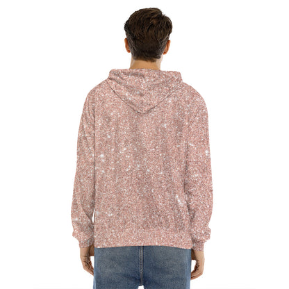 Rose Gold (NOT Real) Glitter Print Men's Velvet Pullover Hoodie
