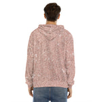 Rose Gold (NOT Real) Glitter Print Men's Velvet Pullover Hoodie