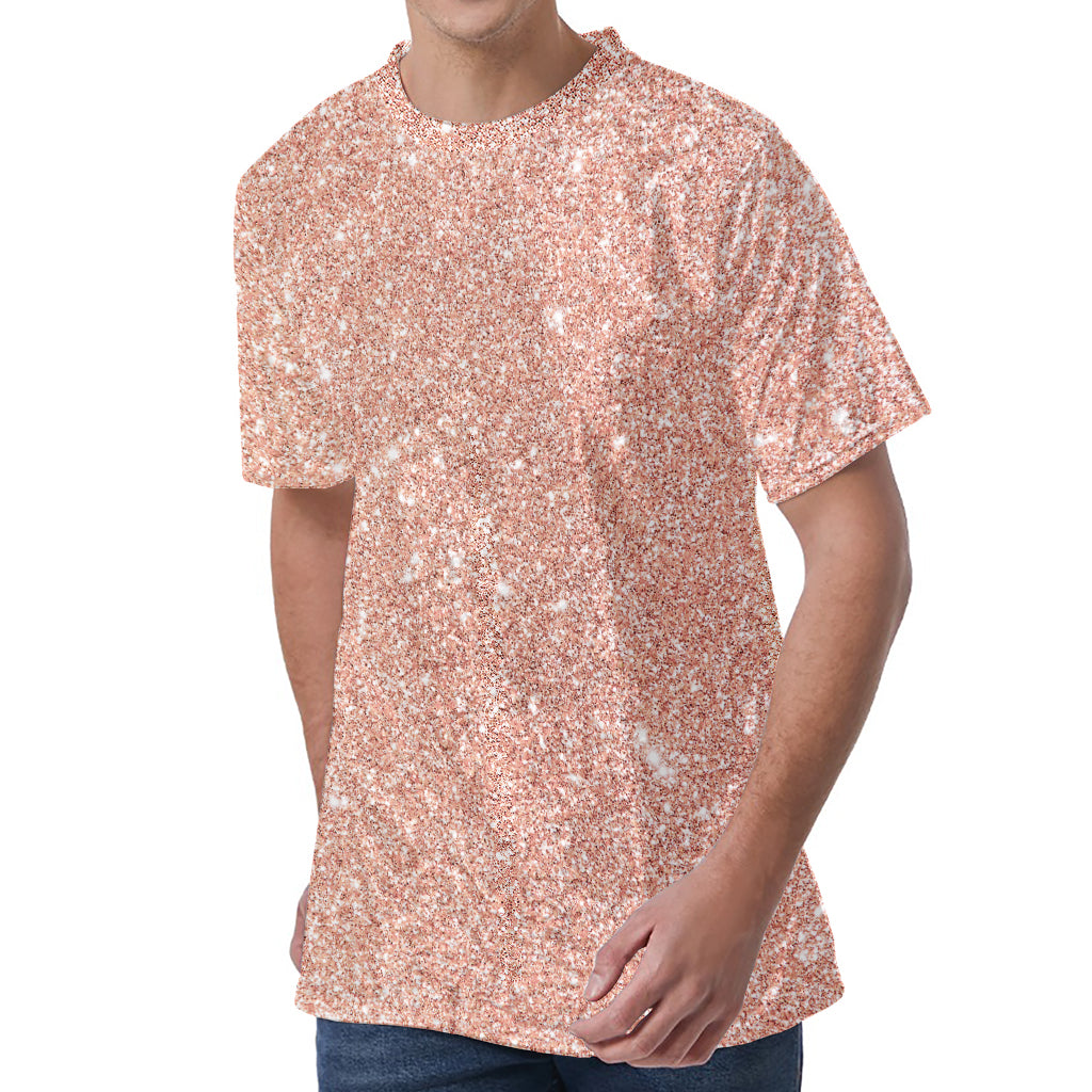 Rose Gold (NOT Real) Glitter Print Men's Velvet T-Shirt