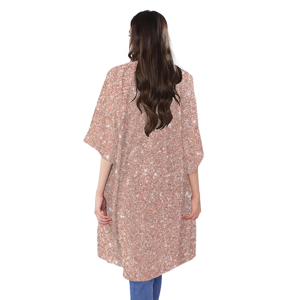 Rose Gold (NOT Real) Glitter Print Open Front Beach Cover Up