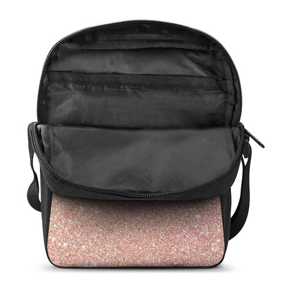 Rose Gold (NOT Real) Glitter Print Rectangular Crossbody Bag