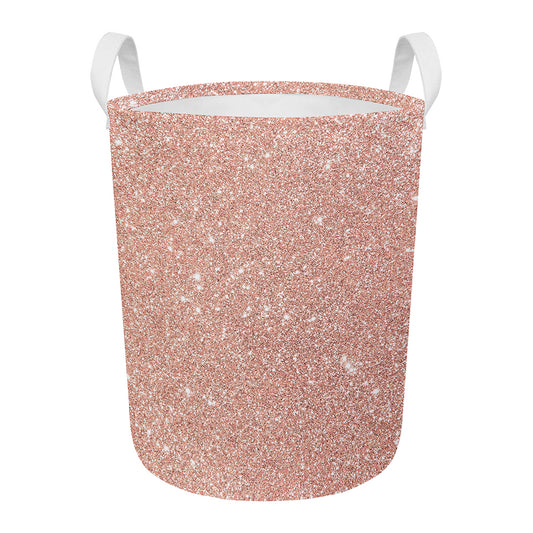 Rose Gold (NOT Real) Glitter Print Round Laundry Basket