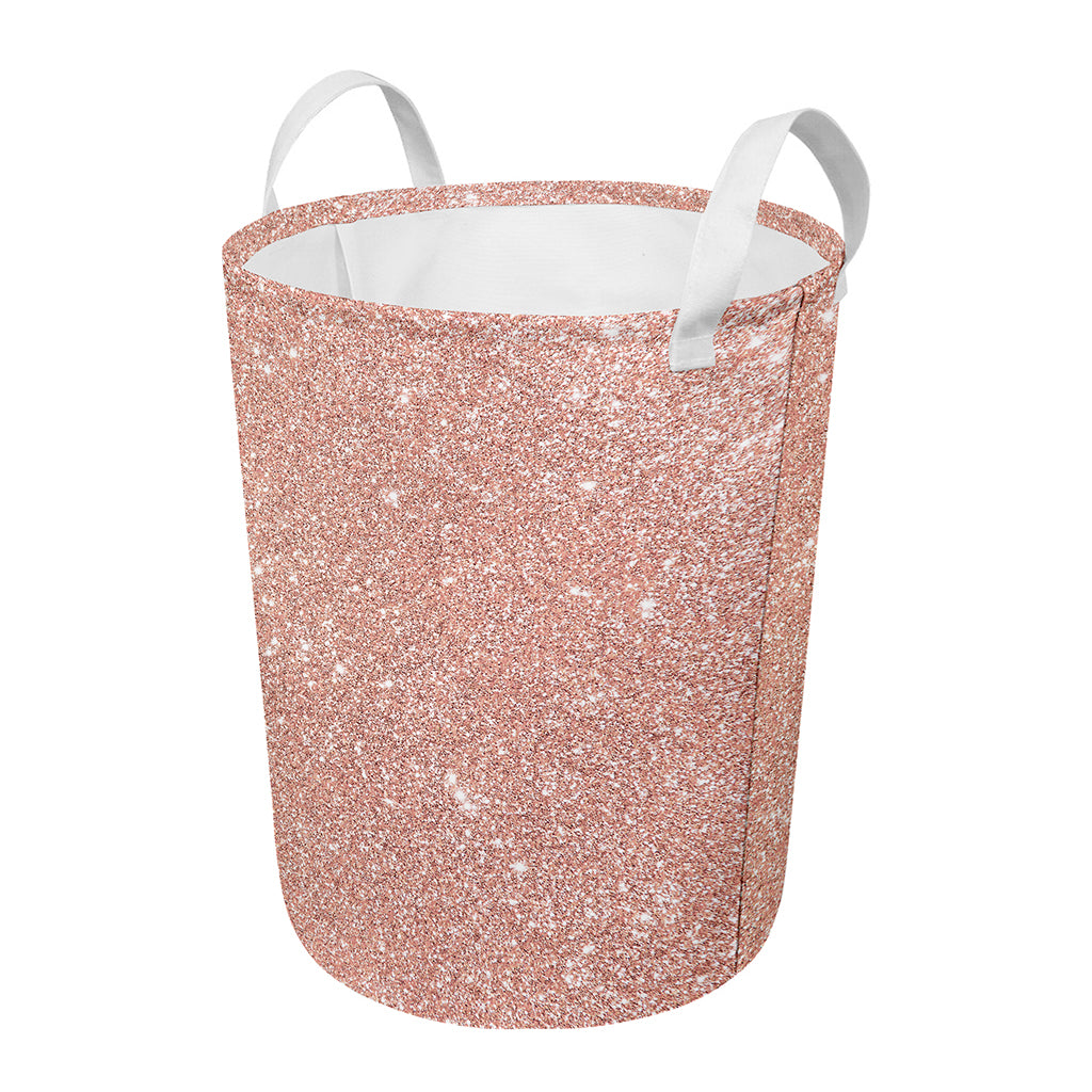 Rose Gold (NOT Real) Glitter Print Round Laundry Basket