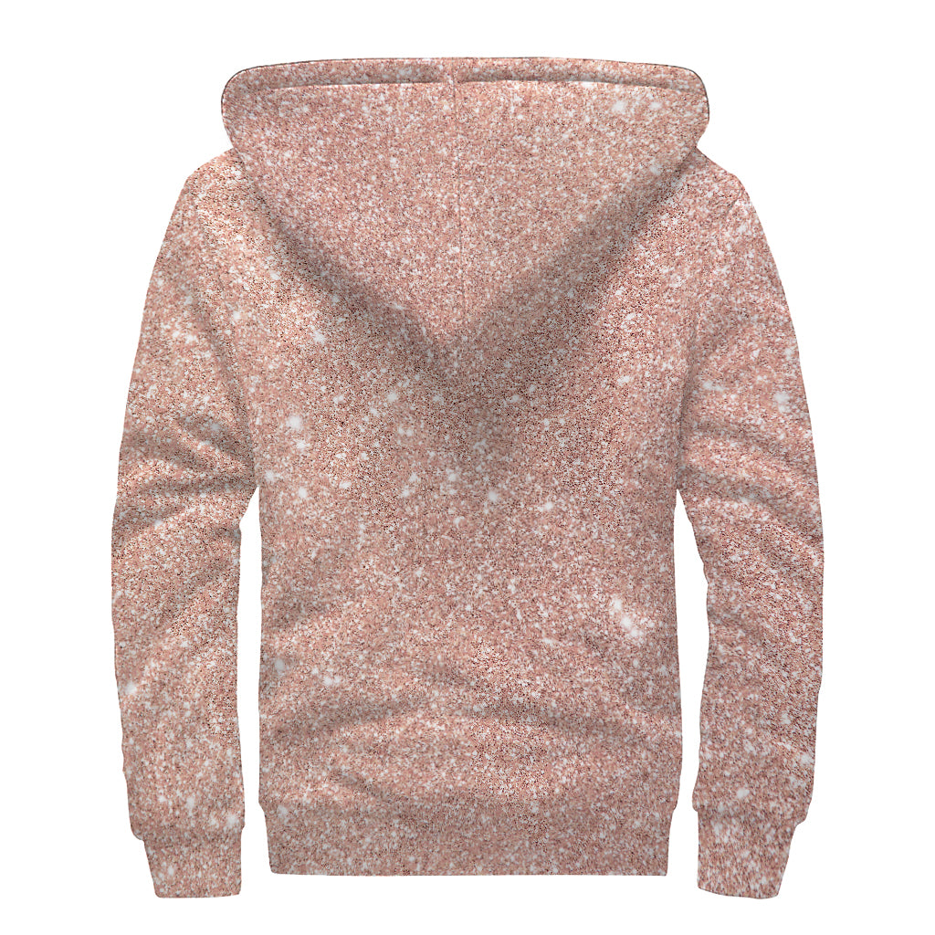 Rose Gold (NOT Real) Glitter Print Sherpa Lined Zip Up Hoodie