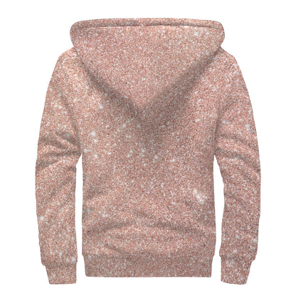 Rose Gold (NOT Real) Glitter Print Sherpa Lined Zip Up Hoodie