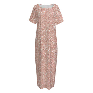 Rose Gold (NOT Real) Glitter Print Short Sleeve Long Nightdress