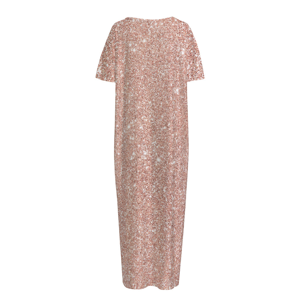 Rose Gold (NOT Real) Glitter Print Short Sleeve Long Nightdress