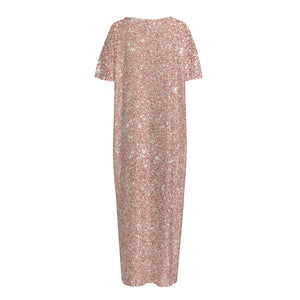 Rose Gold (NOT Real) Glitter Print Short Sleeve Long Nightdress