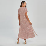 Rose Gold (NOT Real) Glitter Print Short Sleeve Maxi Dress