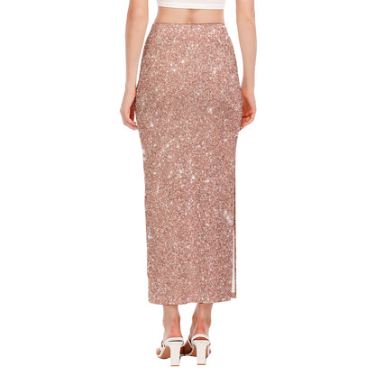Rose Gold (NOT Real) Glitter Print Side Slit Maxi Skirt
