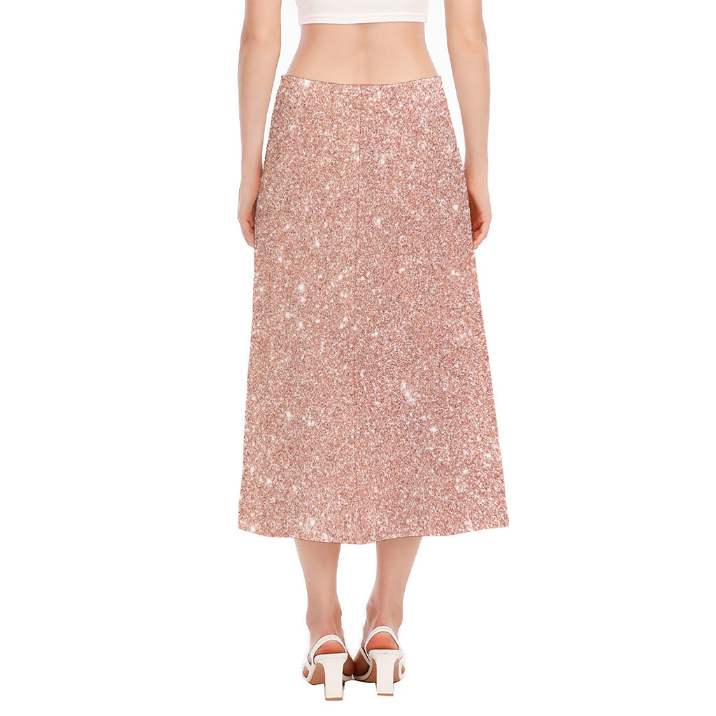 Rose Gold (NOT Real) Glitter Print Side Slit Midi Skirt