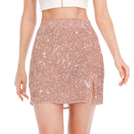 Rose Gold (NOT Real) Glitter Print Side Slit Mini Skirt