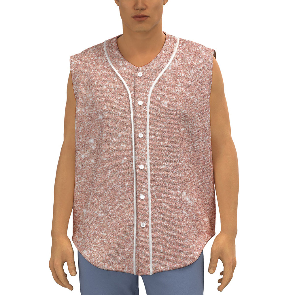 Rose Gold (NOT Real) Glitter Print Sleeveless Baseball Jersey