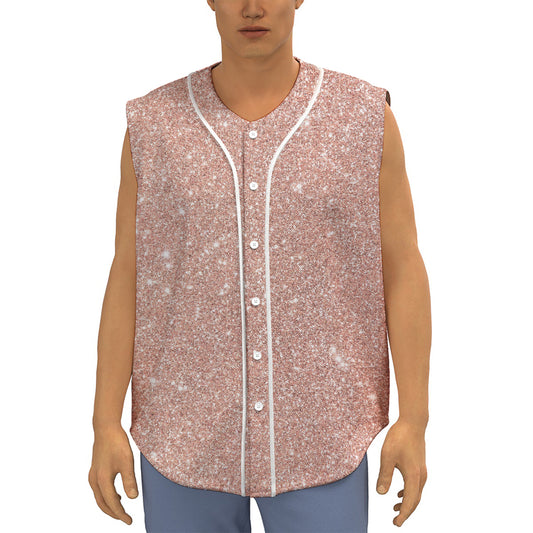 Rose Gold (NOT Real) Glitter Print Sleeveless Baseball Jersey